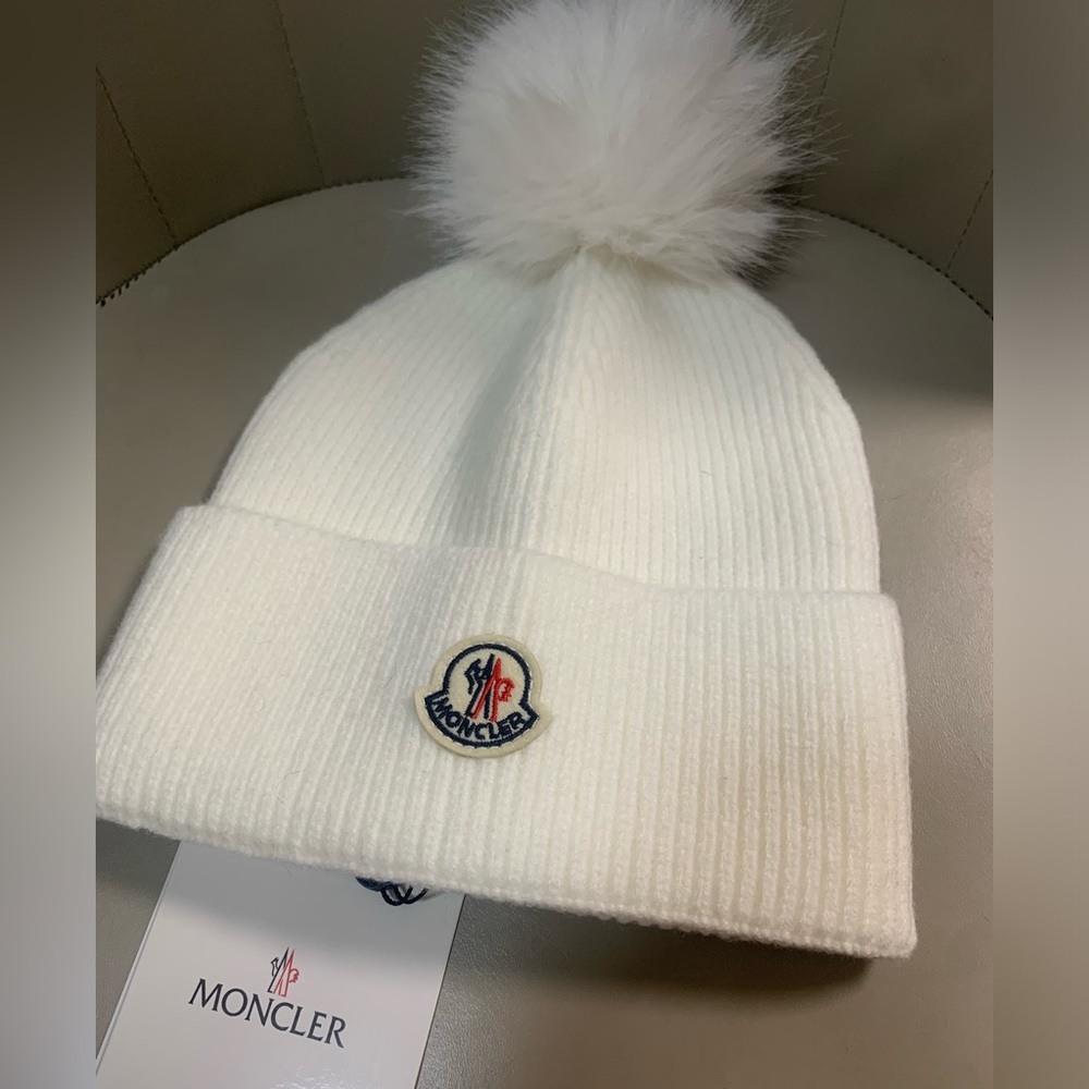 Moncler White Pom-Pom Beanie